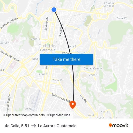 4a Calle, 5-51 to La Aurora Guatemala map