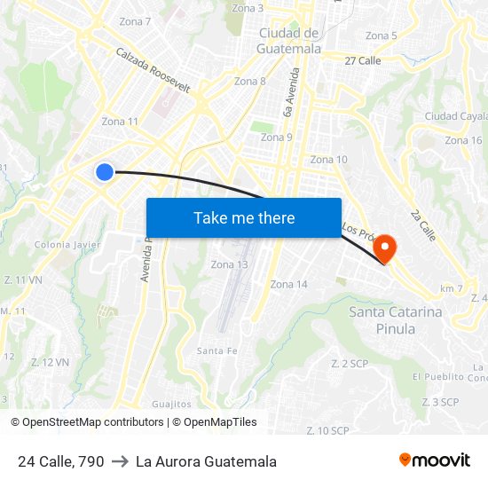 24 Calle, 790 to La Aurora Guatemala map