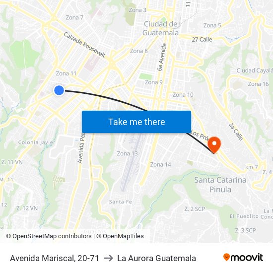 Avenida Mariscal, 20-71 to La Aurora Guatemala map