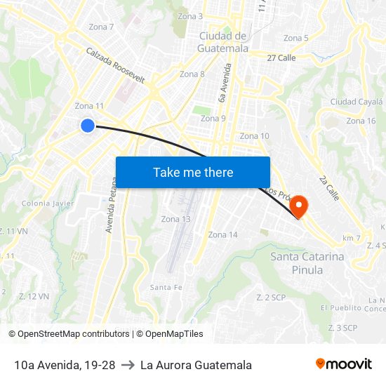 10a Avenida, 19-28 to La Aurora Guatemala map