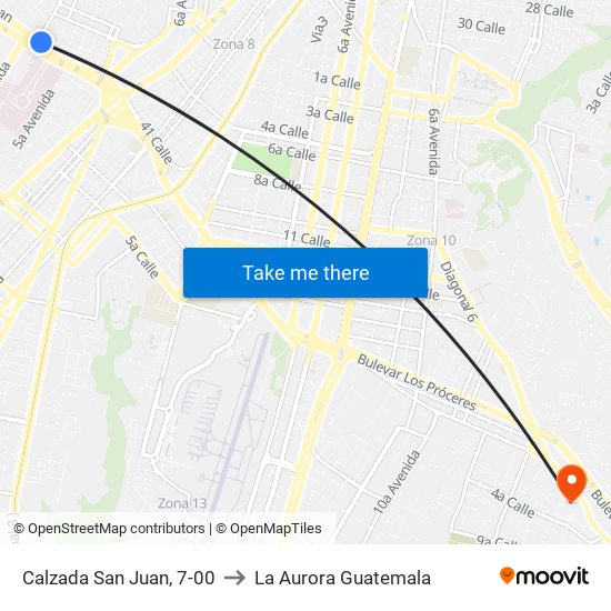 Calzada San Juan, 7-00 to La Aurora Guatemala map