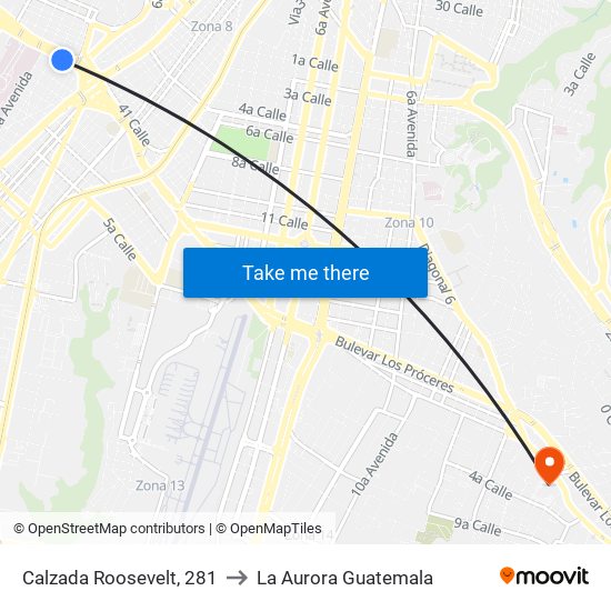 Calzada Roosevelt, 281 to La Aurora Guatemala map