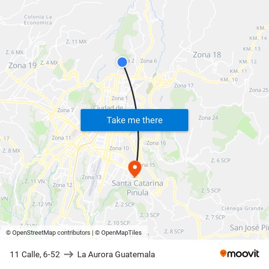 11 Calle, 6-52 to La Aurora Guatemala map