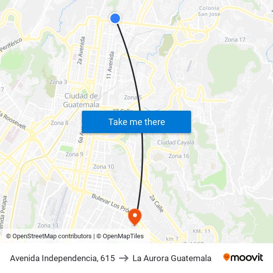 Avenida Independencia, 615 to La Aurora Guatemala map