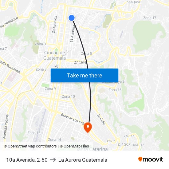 10a Avenida, 2-50 to La Aurora Guatemala map