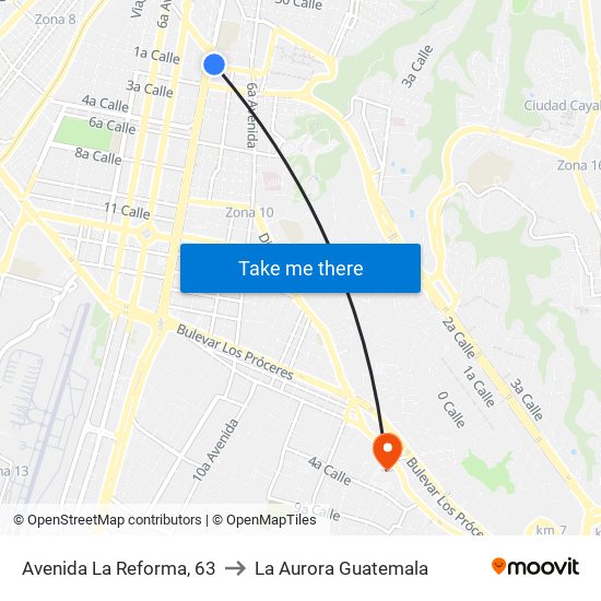 Avenida La Reforma, 63 to La Aurora Guatemala map