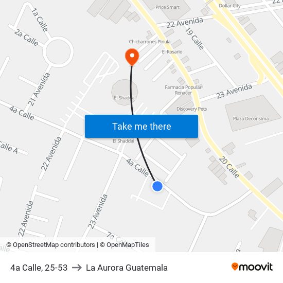 4a Calle, 25-53 to La Aurora Guatemala map