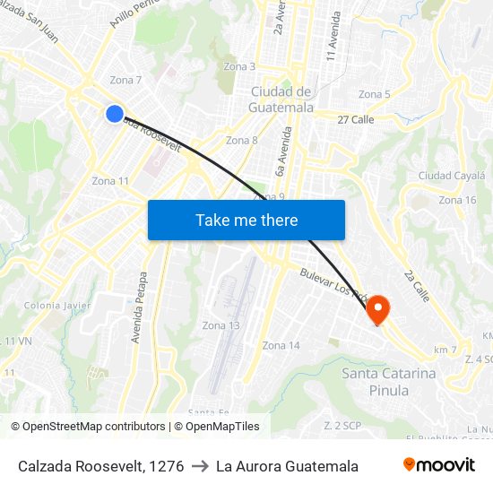 Calzada Roosevelt, 1276 to La Aurora Guatemala map