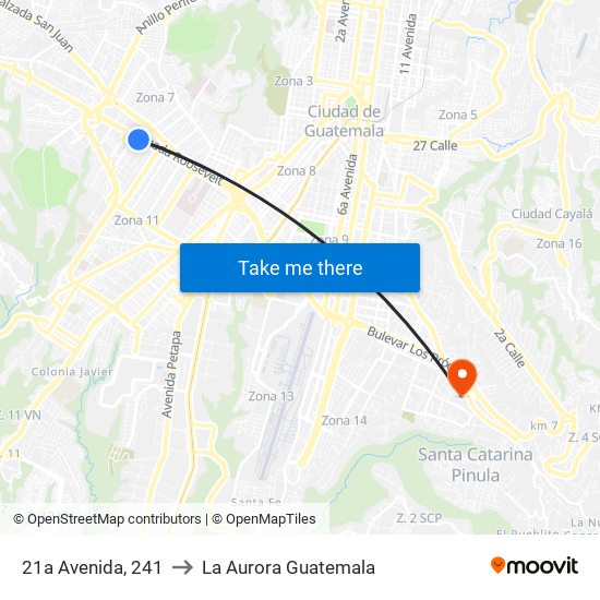 21a Avenida, 241 to La Aurora Guatemala map