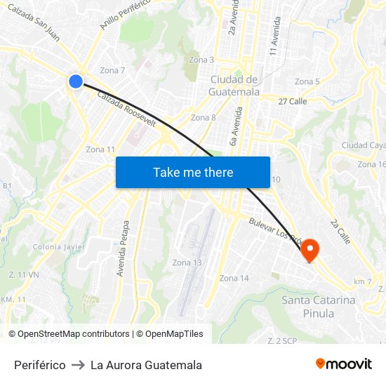 Periférico to La Aurora Guatemala map