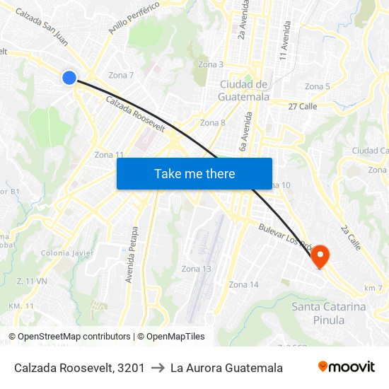 Calzada Roosevelt, 3201 to La Aurora Guatemala map