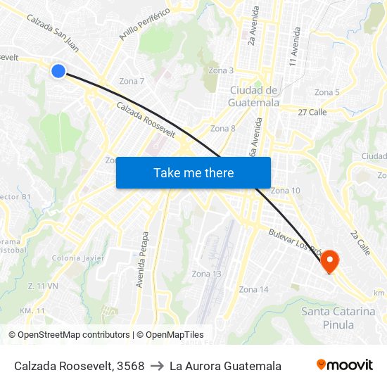 Calzada Roosevelt, 3568 to La Aurora Guatemala map