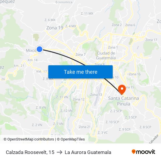 Calzada Roosevelt, 15 to La Aurora Guatemala map