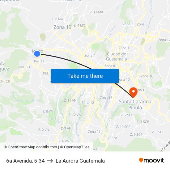 6a Avenida, 5-34 to La Aurora Guatemala map