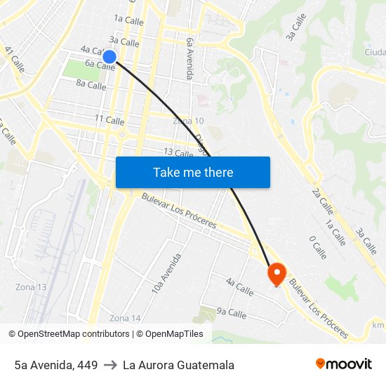 5a Avenida, 449 to La Aurora Guatemala map