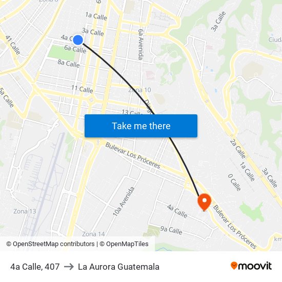 4a Calle, 407 to La Aurora Guatemala map