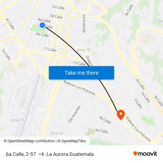 6a Calle, 2-57 to La Aurora Guatemala map