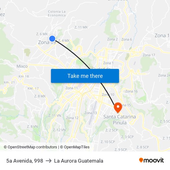 5a Avenida, 998 to La Aurora Guatemala map