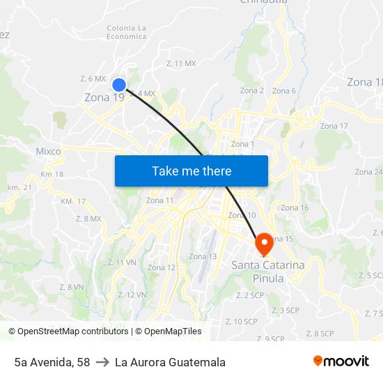 5a Avenida, 58 to La Aurora Guatemala map