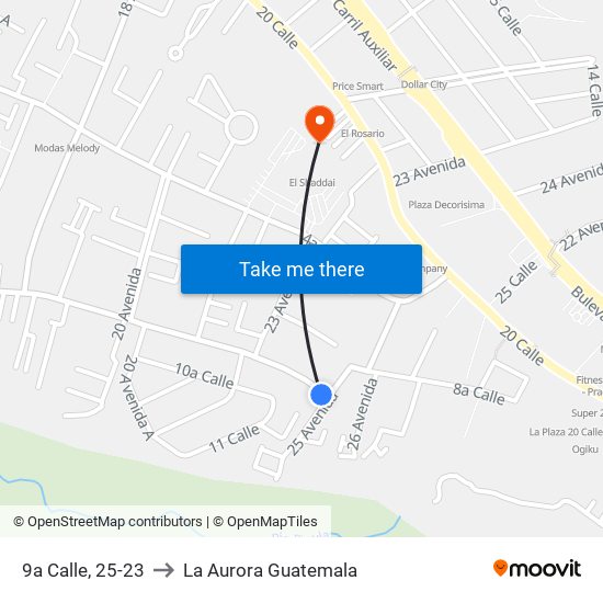 9a Calle, 25-23 to La Aurora Guatemala map