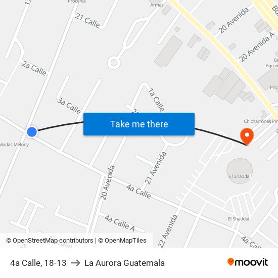 4a Calle, 18-13 to La Aurora Guatemala map