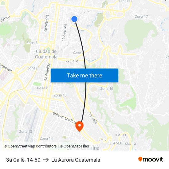 3a Calle, 14-50 to La Aurora Guatemala map