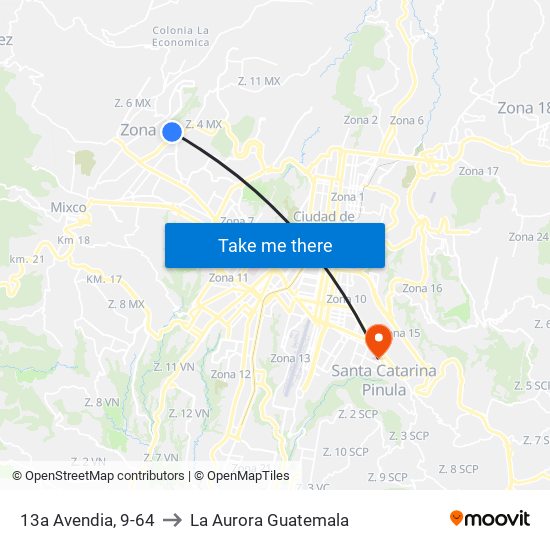 13a Avendia, 9-64 to La Aurora Guatemala map