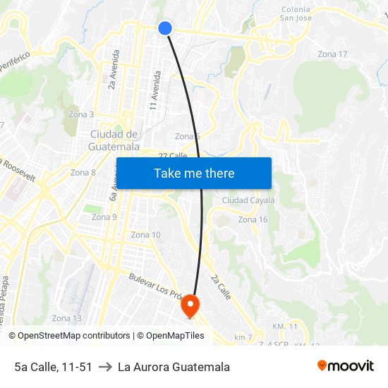 5a Calle, 11-51 to La Aurora Guatemala map