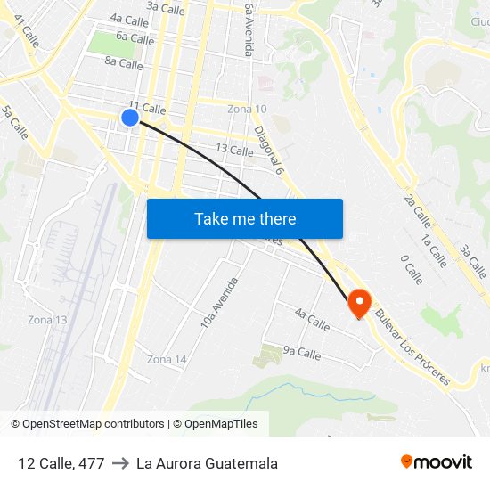 12 Calle, 477 to La Aurora Guatemala map