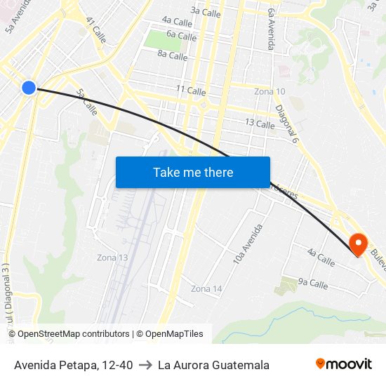 Avenida Petapa, 12-40 to La Aurora Guatemala map