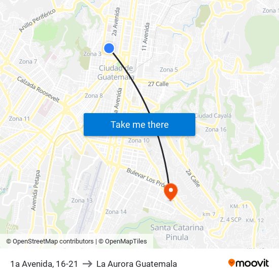 1a Avenida, 16-21 to La Aurora Guatemala map