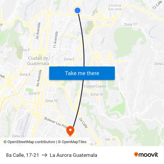 8a Calle, 17-21 to La Aurora Guatemala map