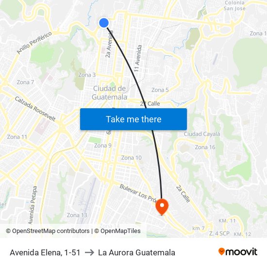 Avenida Elena, 1-51 to La Aurora Guatemala map