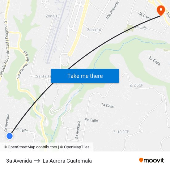 3a Avenida to La Aurora Guatemala map