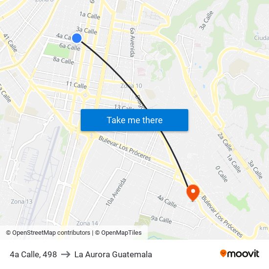 4a Calle, 498 to La Aurora Guatemala map