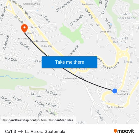 Ca1 3 to La Aurora Guatemala map