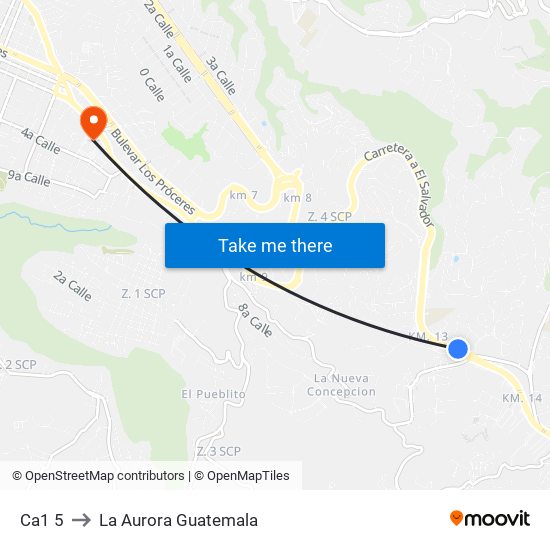 Ca1 5 to La Aurora Guatemala map