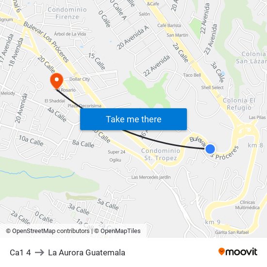 Ca1 4 to La Aurora Guatemala map