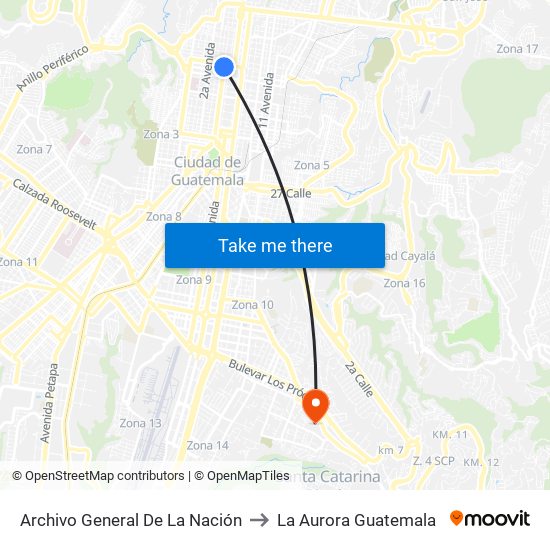Archivo General De La Nación to La Aurora Guatemala map