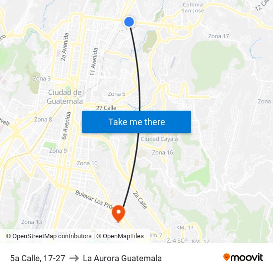 5a Calle, 17-27 to La Aurora Guatemala map