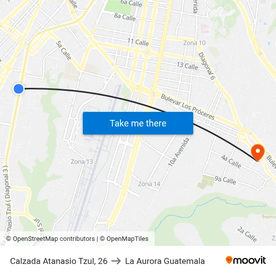 Calzada Atanasio Tzul, 26 to La Aurora Guatemala map