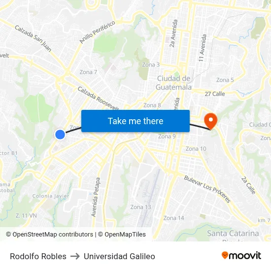 Rodolfo Robles to Universidad Galileo map