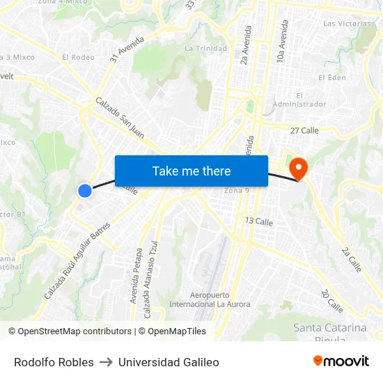 Rodolfo Robles to Universidad Galileo map