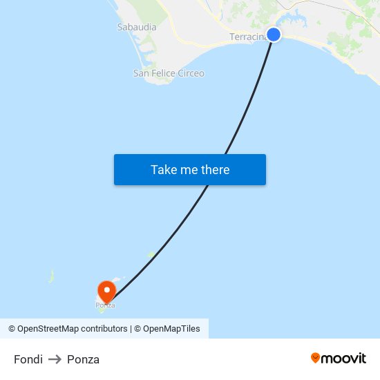 Fondi to Ponza map