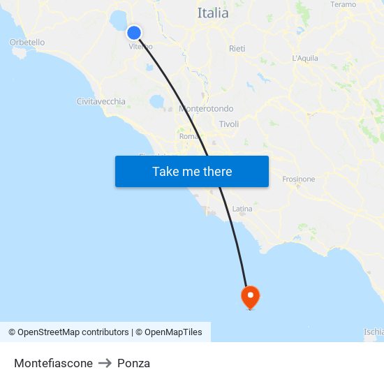 Montefiascone to Ponza map