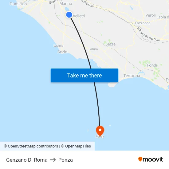 Genzano Di Roma to Ponza map