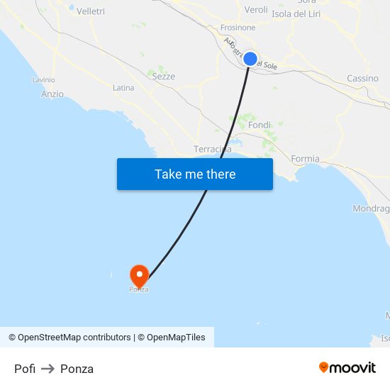 Pofi to Ponza map
