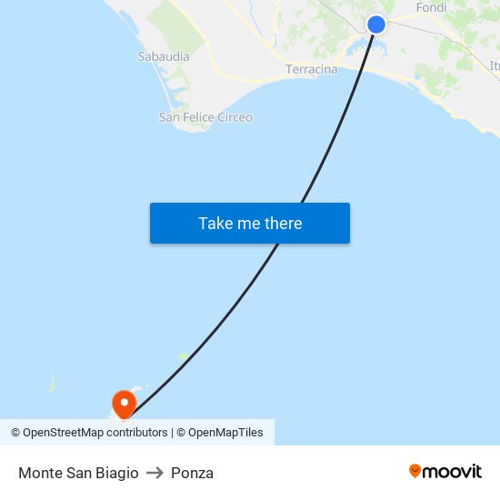 Monte San Biagio to Ponza map