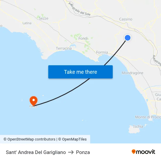 Sant' Andrea Del Garigliano to Ponza map