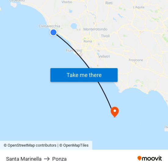 Santa Marinella to Ponza map